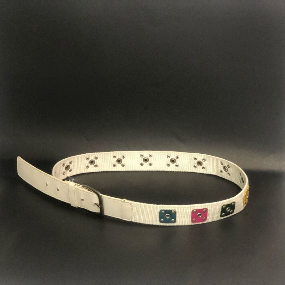 White Canvas‎ Webbing Belt Multi Color Studded Grommet Y2K Style Size M S051349